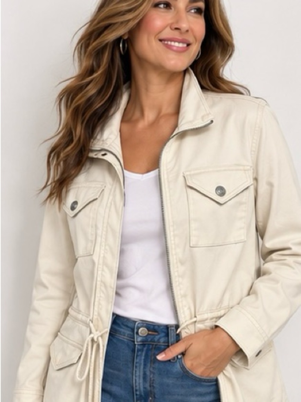 DG2 by Diane Gilman Virtual Stretch Cream Utility Anorak Jacket – Medium